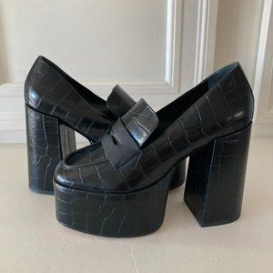 NWOT Schutz Free People Viola Black Leather Animal Print Platforms Sz 9